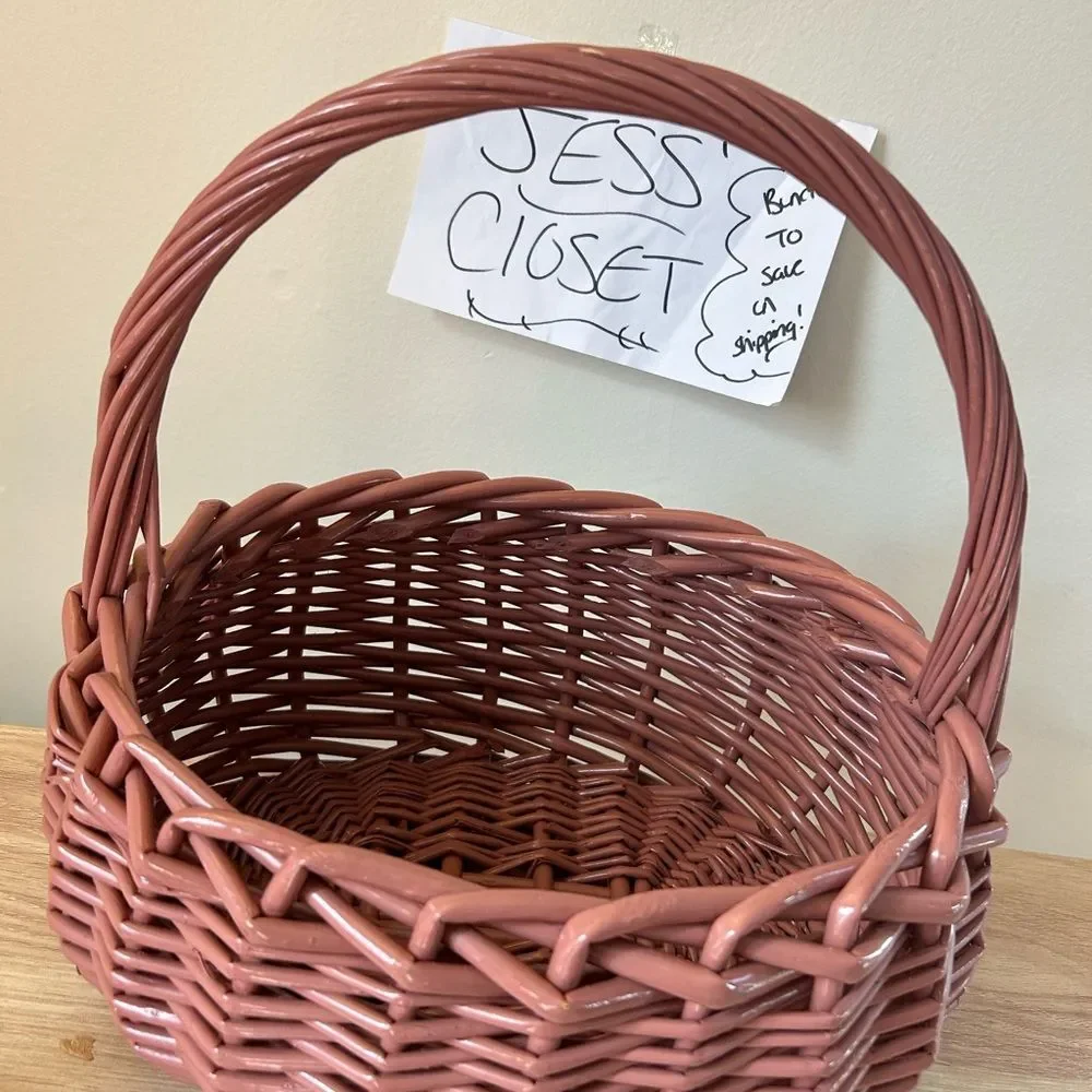 Woven Pink Basket with Handle Vintage